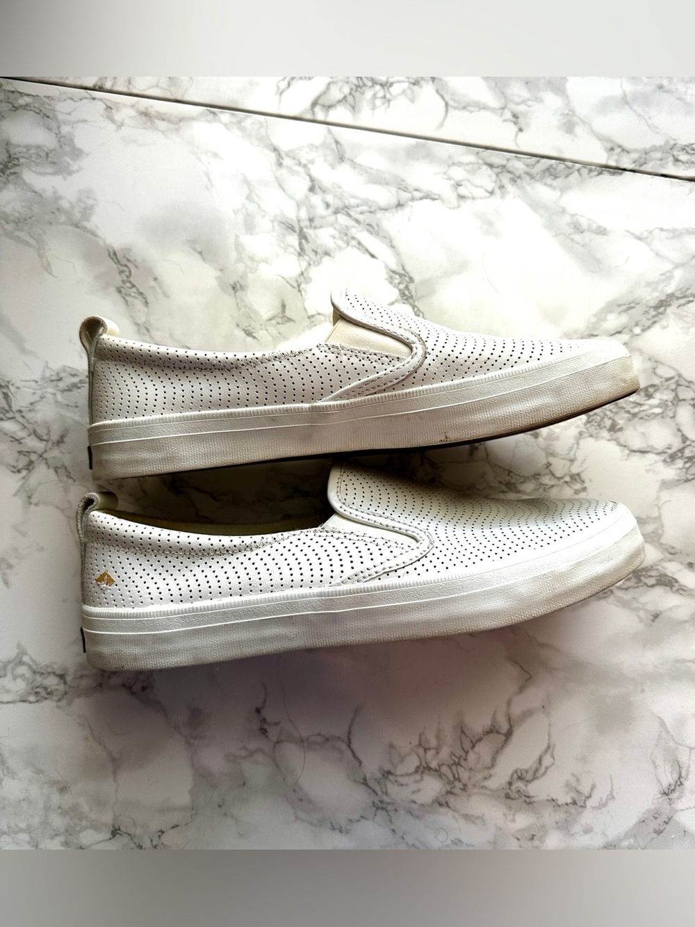 Sperry seaside perforated slip on leather white 10